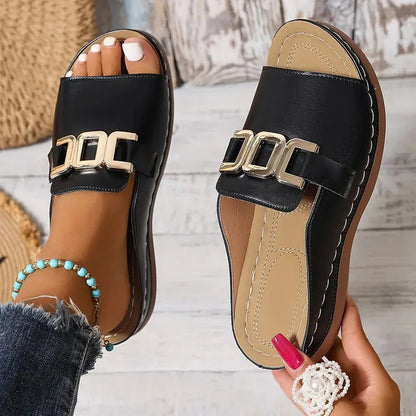 🔥Προώθηση τελευταίας ημέρας 50%OFF 🏖️Artificial Δερμάτινες παντόφλες με ανοιχτή μύτη