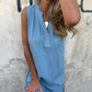 Γυναικείο αμάνικο φόρεμα τσέπης V-Neck με κουμπιά